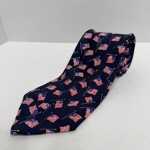 Alynn Neckwear Old Glory Mens Silk Tie Navy Blue American Flag Patriotic USA